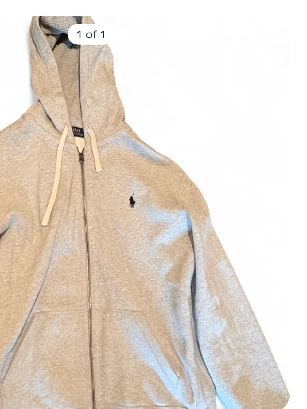 Ralph Lauren Light Gray Zip-Up Hoodie with Navy Pony